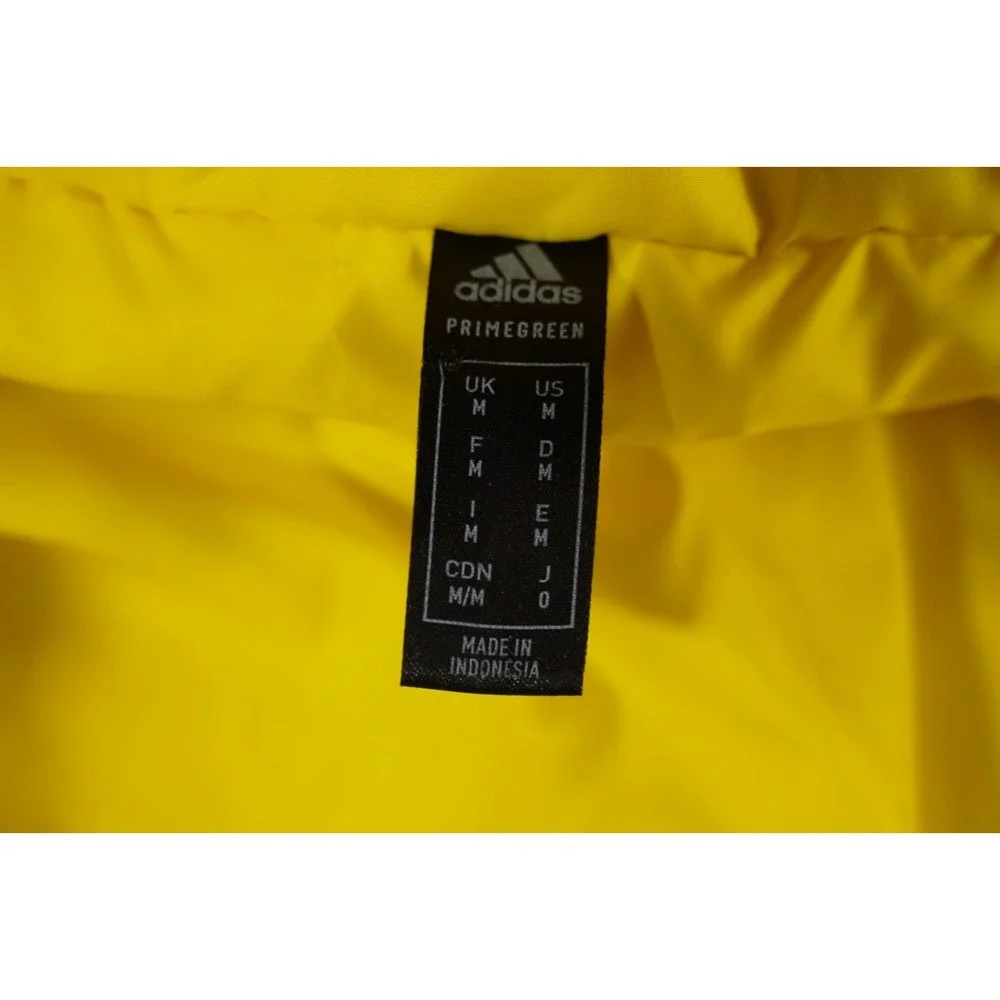 Adidas Primegreen Jacket Mens M Yellow 3-Stripes Hooded Puffer Full Zip‎ Pockets